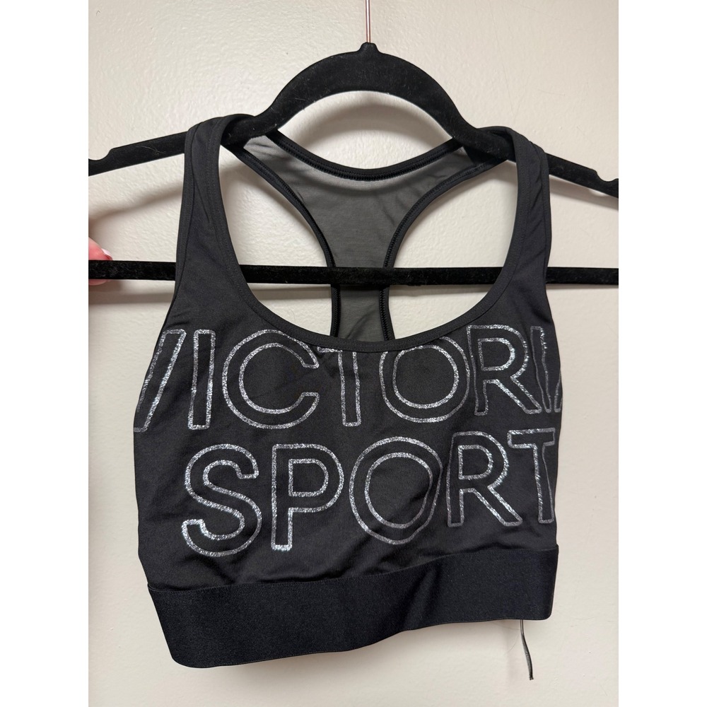 Victoria Sport Black Racerback Sports Bra Glitter Logo Medium S P CH